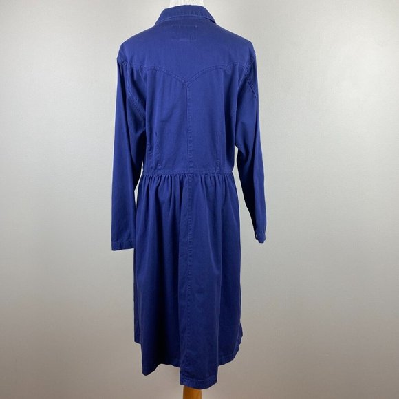 Gitano Dress Large Navy Blue Pearl Snap Denim Western Long Sleeve A-Line Vintage - Picture 5 of 10
